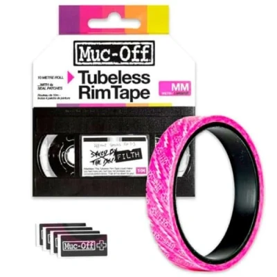 Image of Muc Off Tubeless Rim Tape, 28mm Adhesive Tape Tyre Liner for Tyres Kit with 10m Roll of Bike MTB/Road/Gravel Bikes, Pink