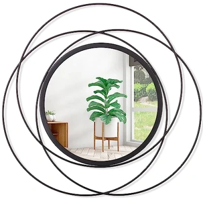 Image of HLFMVWE Mirrors Wall Decor Iron Frame Round Art Home Hanging for Living Room Bedroom Bathroom Entryway Black 40 x cm