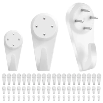 Image of Picture Hooks, Non Trace Hook for Hard Wall, Hanging Kit Frame Fixing, Assorted Hanger Set Plasterboard Walls Drywall Concrete Wall (A 60Pcs)