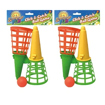 Image of Click and Catch Ball Game, Ideal Indoor &amp; Outdoor Garden Beach Toy Set, Develops Hand eye Coordination Reaction, Includes 2 Launchers Balls (2 Packs of 2)