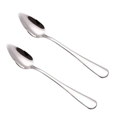 Image of 2 PCS Home Stainless Steel Grapefruit Spoon Ice Cream Dessert Serrated Edge Fruit Coffee Stirring Spoons Teaspoons Utensils