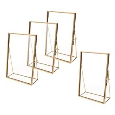 Image of Fenteer 4PCS Photo Picture, Floating Wall or Table Desk Display for Pictures Art Illustrations Graphic Text, Metal, Gold