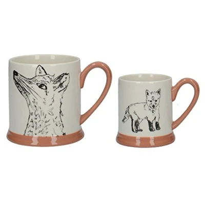 Image of Creative Tops Into the Wild &#039;Little Explorers&#039; Parent and Child Ceramic Printed Mugs &#039;Fox Cub&#039; (Set of 2), Cream/Burnt Orange