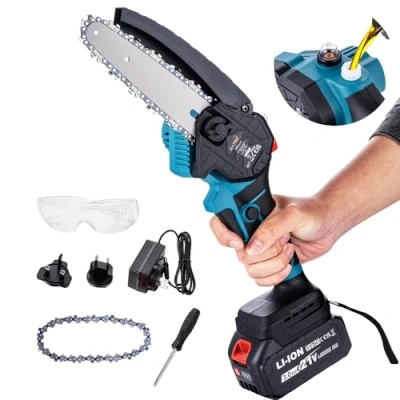 Image of KATSU FIT BAT 21V Brushless Cordless Chainsaw 6 Inch with 3.0Ah Battery and Charger, Extra Chain Manual Oil Pump, for Garden Tree Branches Pruning Wood Cutting