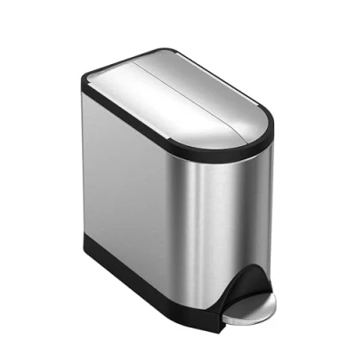 Image of simplehuman CW1899 10L Butterfly Pedal Bin, Small Bin for Bathroom Bedroom Office, Strong Steel Pedal, Silent Soft Close Lid, Inner Bucket, Non Skid Base, Fingerprint Proof, Brushed Stainless