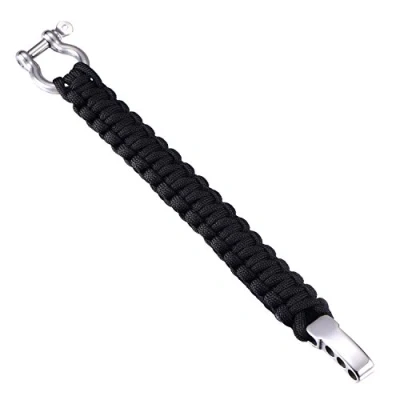 Image of DonDon Men&#039;s Paracord Survival Bracelet Woven Outdoor with Stainless Steel Fastening Black