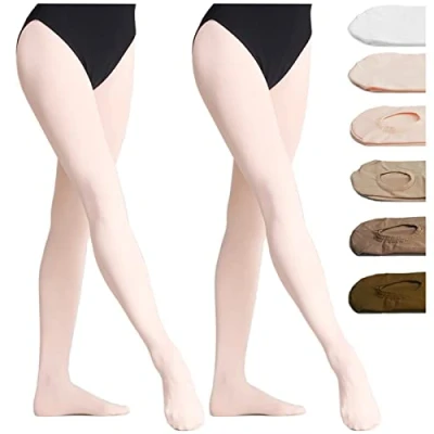 Image of DANCEYOU Ballet Tights Girls Womens Dance Footed Kids Opaque 2 Pairs Pale Pink LA/XLA (XL)