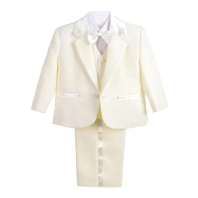 Image of Lito Angels Baby Boy Formal Dress Suit Wedding Outfit Wear, 5 Pieces Set (Blazer, Shirt, Waistcoat, Trousers, Bow Tie) Age 12 Months (Tag Number 12M), Ivory