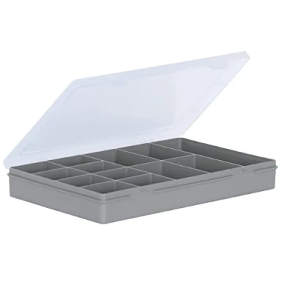 Image of Wham 13 Division Plastic 3.03 29cm Organiser Storage Box Upcycled Soft Grey Clear Lid