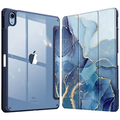 Image of FINTIE Hybrid Case Compatible with iPad 10th Generation 2022 (10.9 Inch) [Ultra Slim] Shockproof Clear Cover Built in Pencil Holder, Auto Wake/Sleep, Ocean Marble