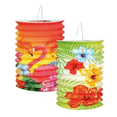 Image of Boland 52508 Set of 2 Paper Hibiscus Hawaii Lanterns, 16 cm, Assorted Models