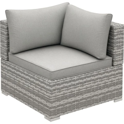 Image of Outsunny Outdoor PE Rattan Corner Sofa, Garden Wicker Furniture Single Sofa Chair w/Cushions, Light Grey