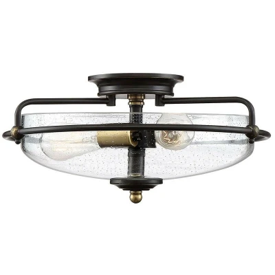 Image of Quoizel Griffin Bowl Semi Flush Ceiling Light Palladian Bronze with Weathered Brass Accents