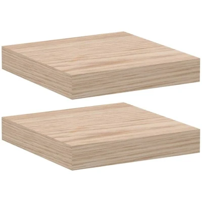 Image of vidaXL Floating Shelves 2 Pcs Wall Mount Storage in Engineered Wood with Oak Veneer Rectangular, Brown, For Living Room/Bedroom/Office, 23x23.5x4 cm