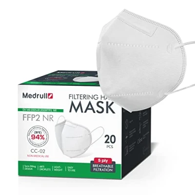 Image of Medrull FFP2 Face Mask Pack of 20, Masks Mouth Guard FFP2, 5 Layer Respirator with Elastic Ear Loops, and Nose Protection