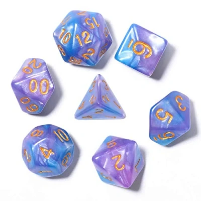 Image of FLASHOWL Pearl Polyhedral dice Set Table Games Die Series D20 DND Dice, D12, D10, D8, D6, D4 RPG MTG Double Colors inside One Piece for Gaming(7 Pieces)