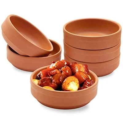 Image of Terracotta Bowl, Iceten Tapas Olive Bowls Set of 6 Brown Glazed Cazuela Casserole Dishes Oven Cooking Dish Dip for Morrocan Camembert Serving