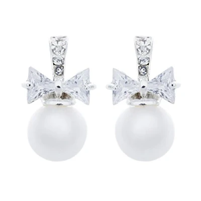 Image of Clip On Earrings Silver Plated With A Crystal Bow And Pearl Hadley