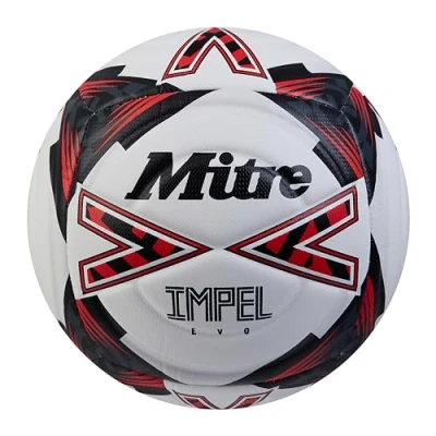 Image of Mitre Impel Evo Football Durable Training Ball Hyperseam Technology, White/Black/Bib Red, 3