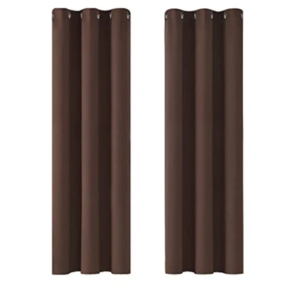 Image of Deconovo Super Soft Thermal Insulated Eyelet Curtains Blackout for Bedroom Chocolate 42 x 72 Inch 2 Panels