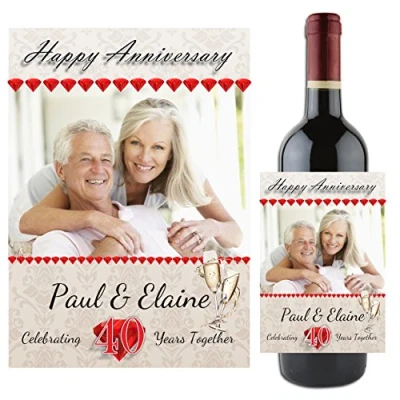 Image of Personalised Ruby 40th Wedding Anniversary Wine/Champagne Bottle Photo Label Gift Present Idea N94
