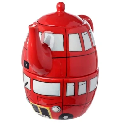 Image of Puckator Routemaster Red Bus Tea for One Set, Ceramic, Mixed, Total Height 17cm Cup 6.5 x 11cm Pot 11