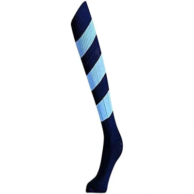 Image of Mitre Adult Mercury Hoop Football Sports Socks Team Kit Lightweight Long Sock Breathable Sock, Navy/Sky, Senior (7 UK 12 UK)