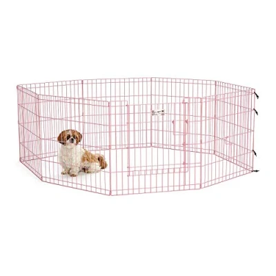 Image of MidWest Homes for Pets Folding Metal Exercise Pen / Pet Playpen with Door, 60.96W x 60.96H cm; Pink; 524DRPK