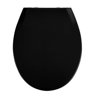 Image of WENKO 23443100 Toilet seat Kos Black with soft closing mechanism, Fix Clip hygienic plastic mounting element, Thermoplastic, 37 x 44 cm,