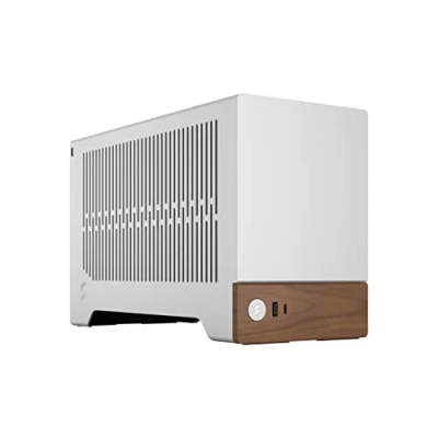 Image of Fractal Design Terra Silver Wood Walnut front panel Small form factor mITX gaming case PCIe 4.0 riser cable USB Type C Anodized aluminum panels