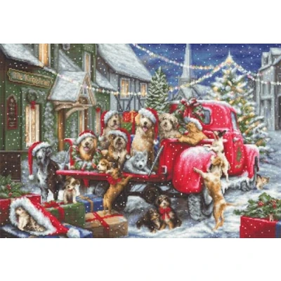 Image of Luca S Cross Stitch Kit Gold Puppies Christmas, B2414