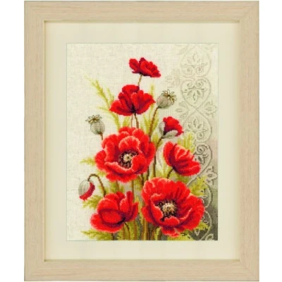 Image of Vervaco Poppies and Swirls Counted Cross Stitch, Multi Colour