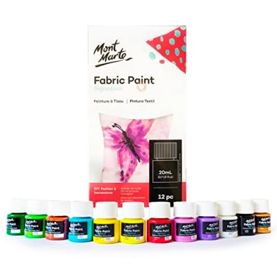 Image of Mont Marte Fabric Paint Set 12 Pieces x 20ml Permanent Textile Paints Ideal Colours for Clothing, Bags and All Fabrics