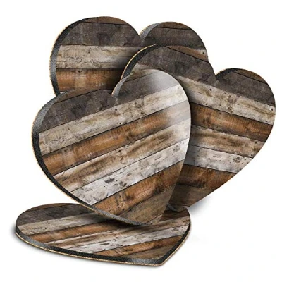 Image of Destination Vinyl ltd Great Coasters (Set of 4) Heart Reclaimed Wood Rustic Plank Deck Drink Glossy Coasters/Tabletop Protection for Any Table Type #24091