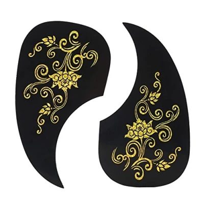 Image of 2Pcs Guitar Pickguard Sticker, Comma Shape Pick Guard Decal for Acoustic Accessory (Gold Vine)