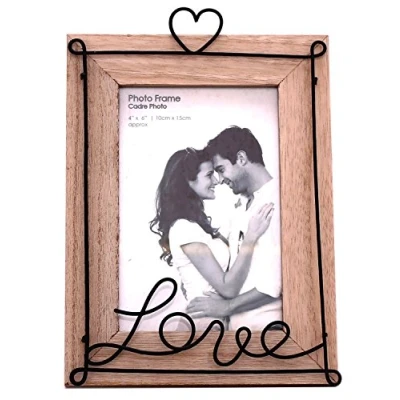 Image of Distressed Wooden Wire Love Freestanding Portrait Photo Frame 4 x 6
