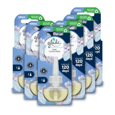 Image of Glade Plug in Air Freshener Refill, Electric Scented Oil Room Freshener, Clean Linen, Pack of 6 (6 x 20ml)