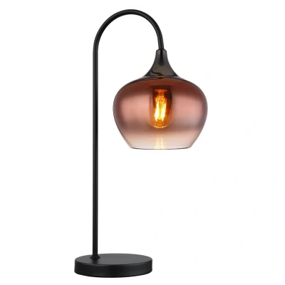 Image of Maxy Arc Bedside Table Lamp Matt Black Copper Glass Shade 1x E27