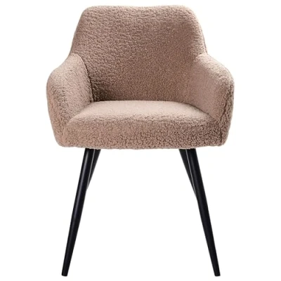 Image of Beliani Set of 2 Boucle Dining Chairs Teddy Seats Metal Legs for Room Kitchen Taupe Casmalia