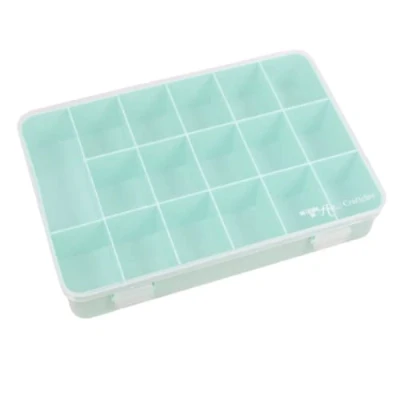 Image of Craftelier Organizer Box with 17 Compartments for Card Materials, Scrapbooking and Crafts Dimensions 26.5 x 17.8 4.2 cm (10.4 7 1.65 inches) Clear Turquoise