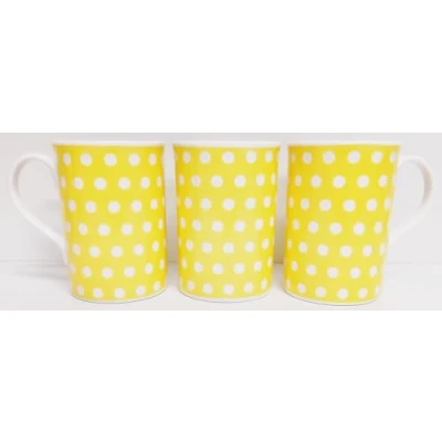 Image of Rainbow Decors Yellow Dots Mugs Set of 6 Fine Bone China 300 ml Windsor Spotty Cups Hand Decorated in UK