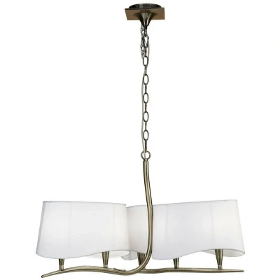 Image of Ninette Pendant 3 Arm 6 Light E14, Antique Brass With Ivory White Shades