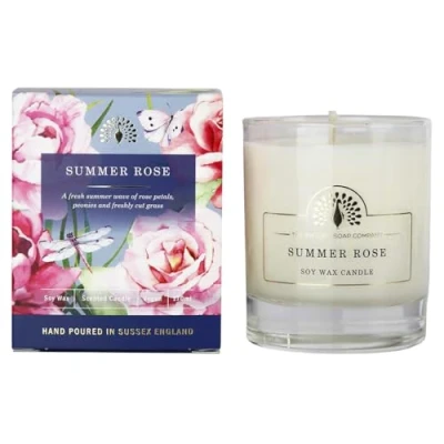 Image of The English Soap Company Signature Scented Candle, Hand Poured Soy Wax Candle with 35 Hour Burn Time, Summer Rose 170mls