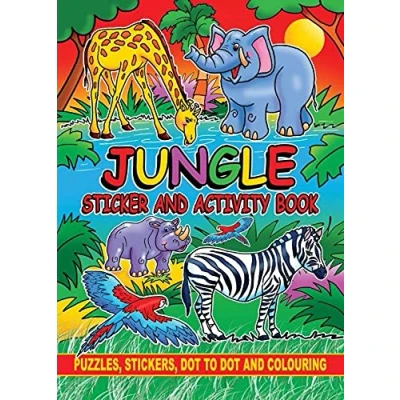 Image of Anilas Complete Jungle themed 10 Party Bag Fillers &amp; Favours10 Mini Fun Puzzle Sticker Activity Colouring Books. (Ideal for Children Aged 3 8)