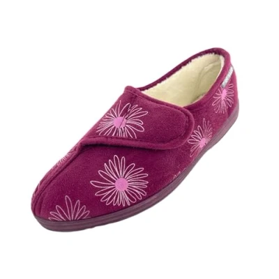Image of DUNLOP Ladies Daisy Print Memory Foam Slippers Plum UK 5 (EUR 38)