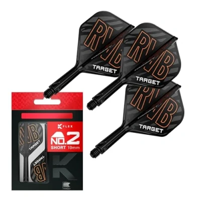 Image of TARGET Darts Raymond van Barneveld K Flex Flights and Shaft System, No.2 (Short, 19mm) Pack of 3 Kflex All In One Flights, Player Edition Accessories Dart Stem