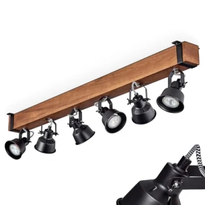 Image of hofstein Ceiling Light Safari, Modern Made of Metal/Wood in Black/Dark Brown, Industrial Design with Adjustable Shades, 6 Light, x GU10 Without Bulbs