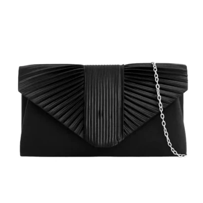 Image of LeahWard Women&#039;s Satin Fabric Flap Clutch Bag Prom Wedding Party Evening Shoulder Handbag (Black)
