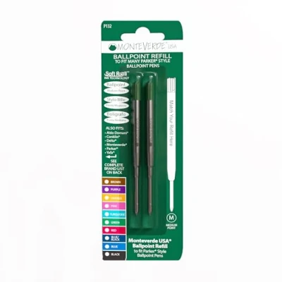 Image of Monteverde Medium Ballpoint Soft Roll Refill for Parker Pens Green (Pack of 2)