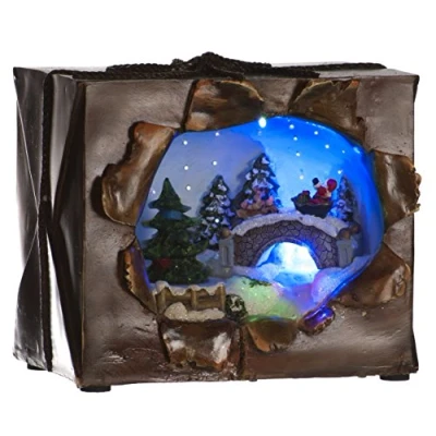Image of Festive Battery Operated LED and Fiber Optic Gift with Scene